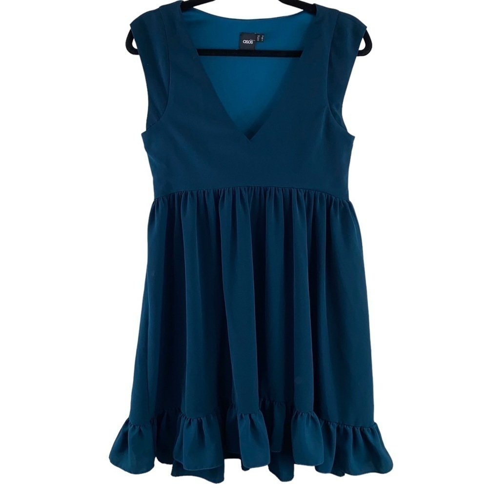 ASOS Blue-Green‎ Teal Ruffle Hem Mini Dress